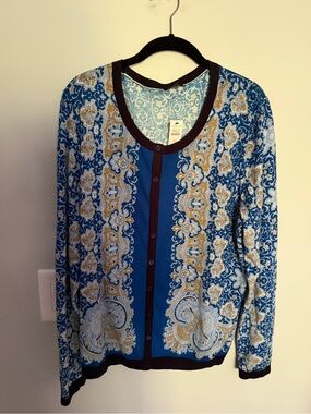 Blue Floral Printed Button Cardigan Sweater Talbots XL  NWT